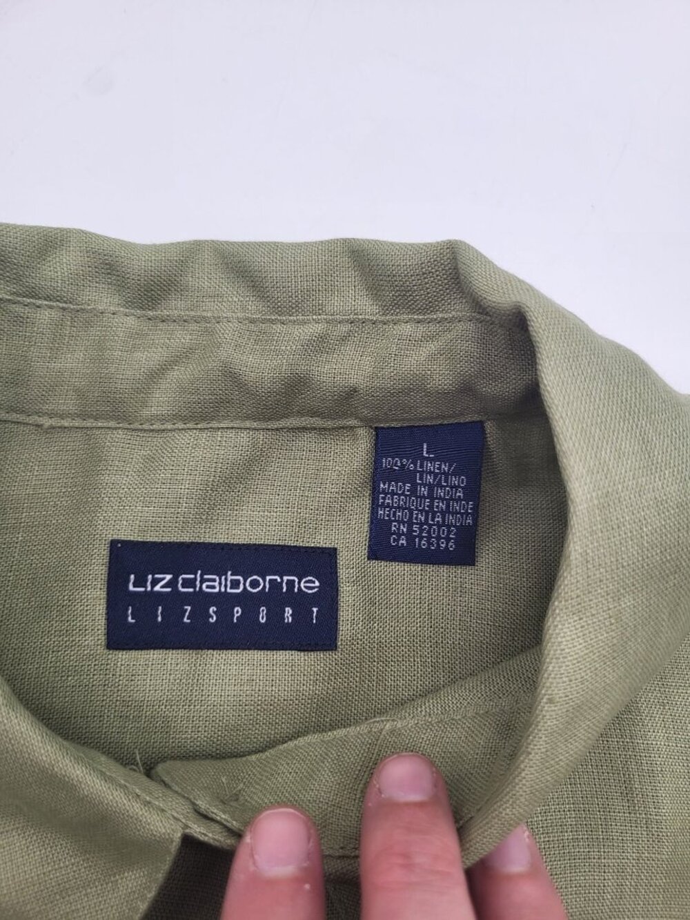 Liz Claiborne Lizsport Womens LG Linen Sage Green Button Up Shirt Lagenlook VTG - Picture 6 of 6